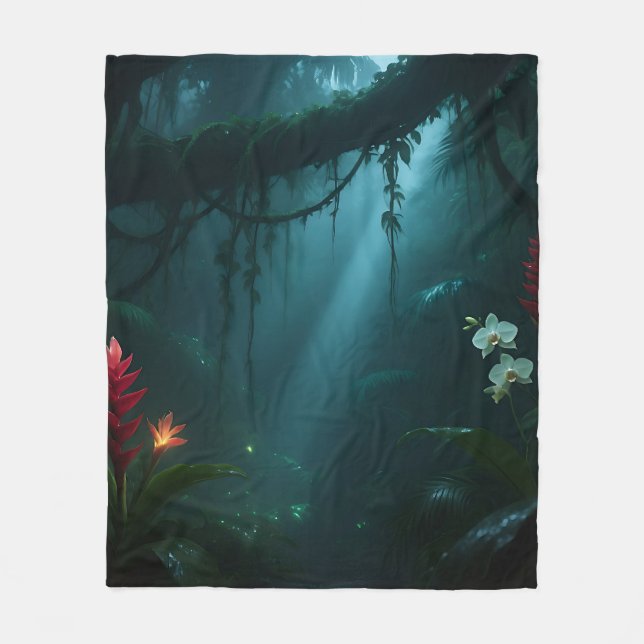 Jungle Night Flowers Fleece Blanket (Front)
