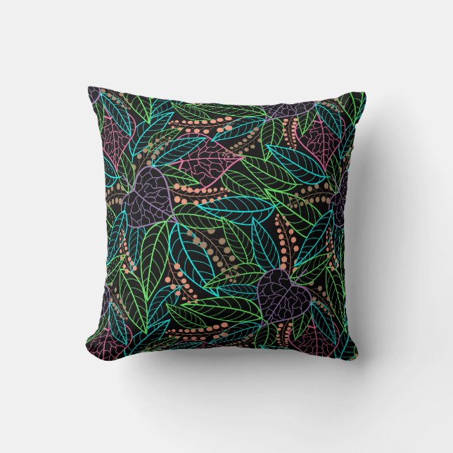 jungle of colourful glowing leaves pillow (Front)
