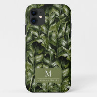 Jungle palm leaves rainforest flowers  green