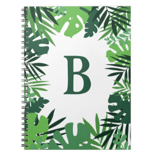 Jungle palm leaves, tropical design monogram notebook