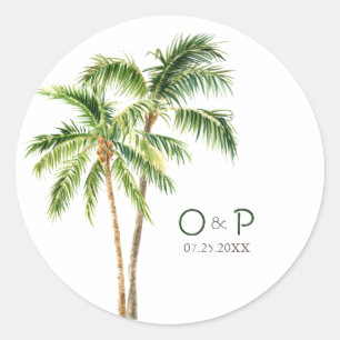 Jungle palm watercolor tropical classic round stic sticker