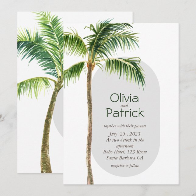 Jungle palm watercolor tropical invitation (Front/Back)