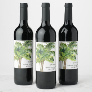 Jungle palm watercolor tropical wine label