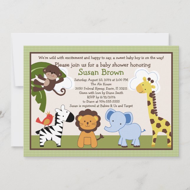 Jungle Pals Animals Baby Shower Invitation (Front)