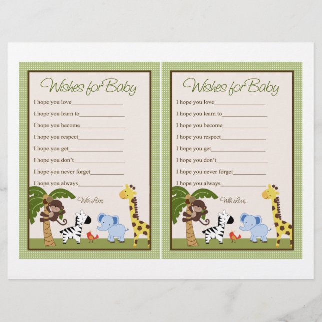Jungle Pals/Safari "Wishes for Baby" sheet (Front)