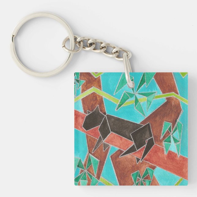 Jungle Panther Original Abstract Art Key Ring (Front)