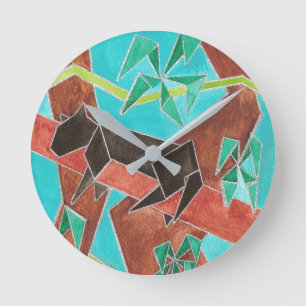 Jungle Panther Original Abstract Art Round Clock