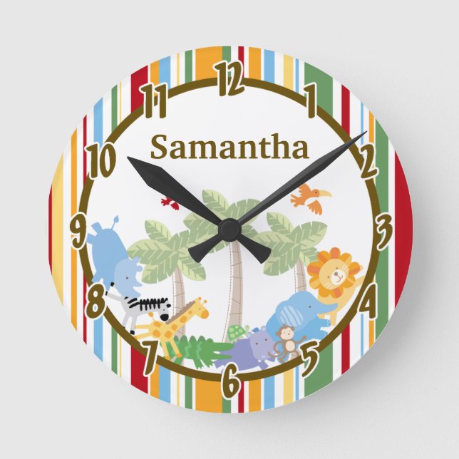 Jungle Parade Safari Zoo Animal Personalised Clock (Front)