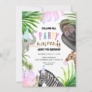 Jungle Party Animals 4th  Birthday Party  Invitation
