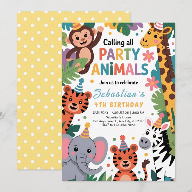 Jungle Party Animals Birthday Invitation (Front/Back)