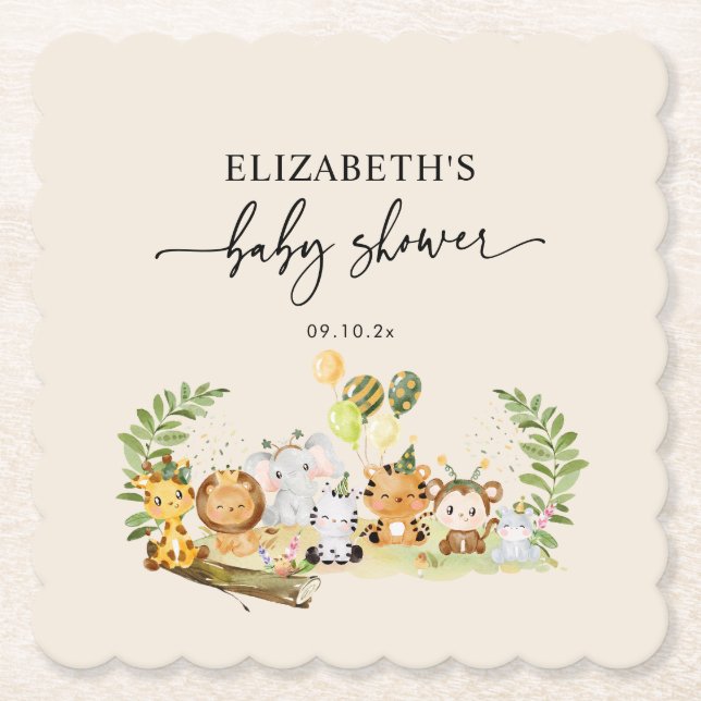 Jungle Party Baby Shower Party Paper Coaster (Front)