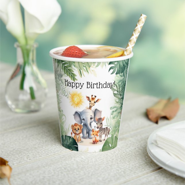 Jungle party cute animals kids baby birthday paper cups (Insitu)
