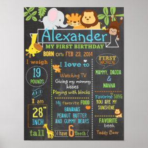 Jungle Party first birthday sign poster 3
