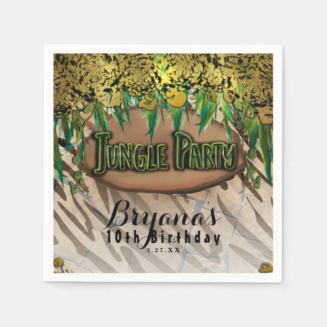 JUNGLE PARTY Gold Glam Animal Print Birthday Napkin (Front)