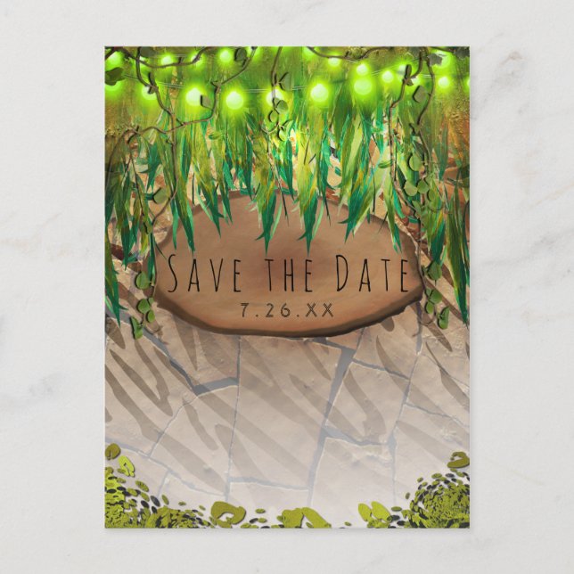 JUNGLE PARTY Leaves & Animal Print Save the Date Announcement Postcard (Front)
