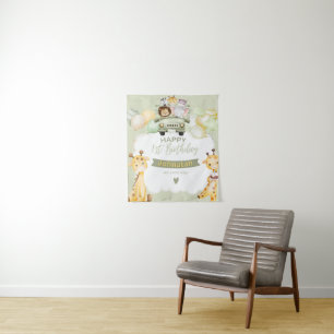 Jungle Pastel 1st Birthday Cute Giraffe Backdrop Tapestry