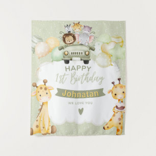 Jungle Pastel 1st Birthday Cute Giraffe Backdrop Tapestry