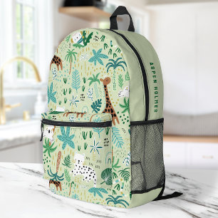 Jungle Pattern Cute Animals Tropical Print Kids Printed Backpack