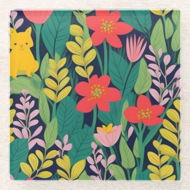 Jungle pattern glass coaster (Front)