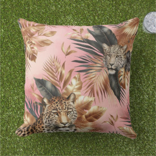 Jungle Pink and Black Leopard  Cushion