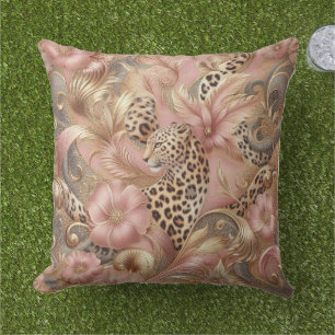 Jungle Pink and Brown Leopard  Cushion