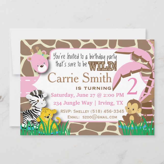 Jungle Pink Birthday Invitation (Front)