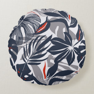 Jungle Plants: Floral Organic Seamless Round Cushion