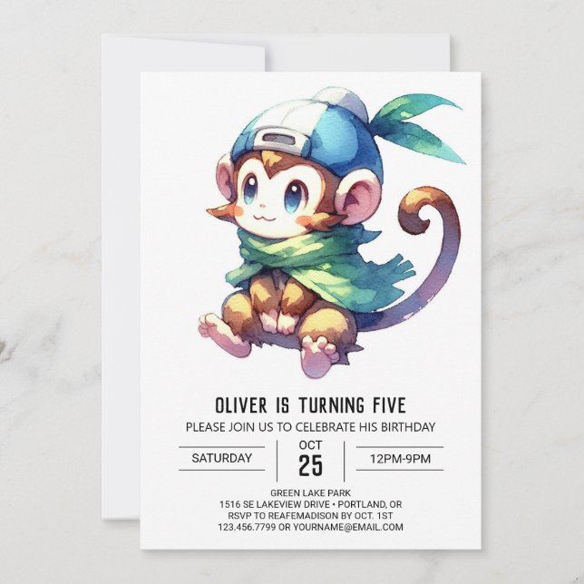 Jungle Printable Monkey Birthday Invitation (Front)