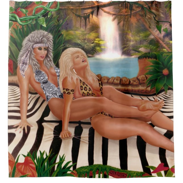 JUNGLE QUEENS CATFIGHT SHOWER CURTAIN (Front)