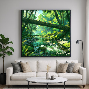 Jungle Ravine - Vibrant Forest Illustration Style Poster