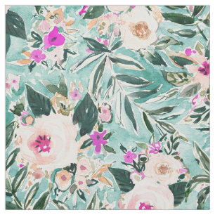 JUNGLE ROMANCE Mint Blush Tropical Floral Fabric