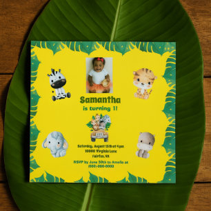 Jungle Safari 1st Birthday Cute Animal Theme Invitation