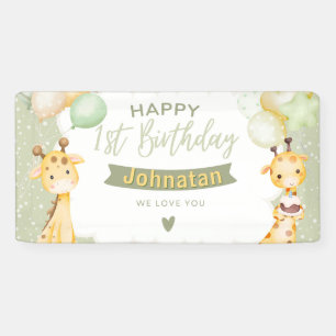 Jungle Safari 1st Birthday Cute Giraffe Theme Banner