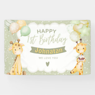 Jungle Safari 1st Birthday Cute Giraffe Theme Banner