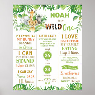 Jungle Safari 1st Birthday Milestone Birth Stats Poster