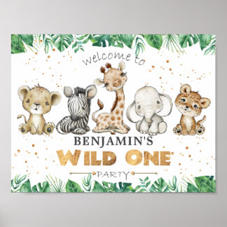 Jungle Safari 1st Birthday Party Welcome Poster