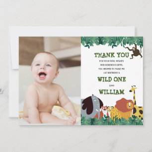Jungle Safari 1st Birthday Wild One Thank You Card