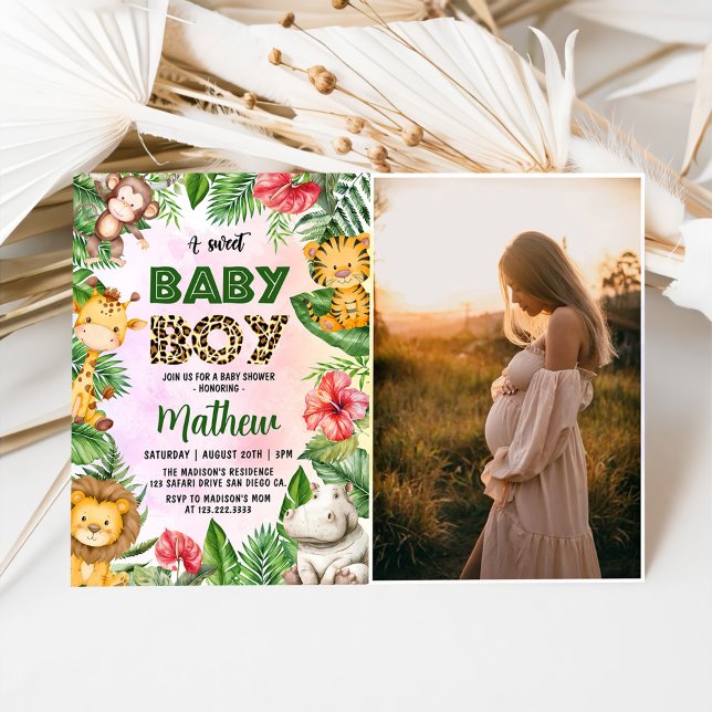 Jungle Safari A Sweet Baby Boy Baby Shower Photo Invitation (Creator Uploaded)