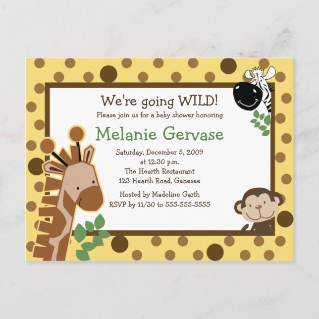 JUNGLE SAFARI ADVENTURE YELLOW Baby Shower Invite (Front)