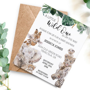 Jungle Safari African baby Animals Wild One  Invit