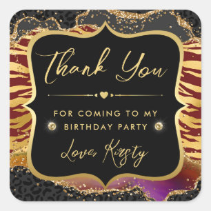 Jungle Safari Agate Animal Prints Birthday Square Sticker