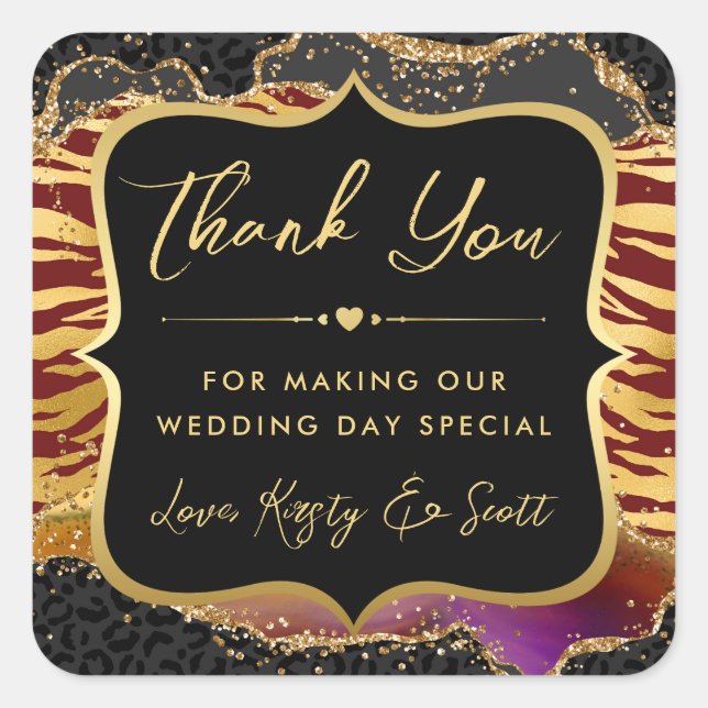 Jungle Safari Agate Animal Prints Wedding Square Sticker (Front)
