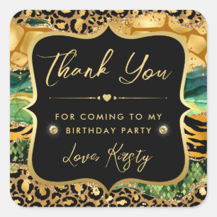 Jungle Safari Agate Gold Leopard Print Birthday Square Sticker