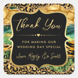 Jungle Safari Agate Gold Leopard Print Wedding Square Sticker