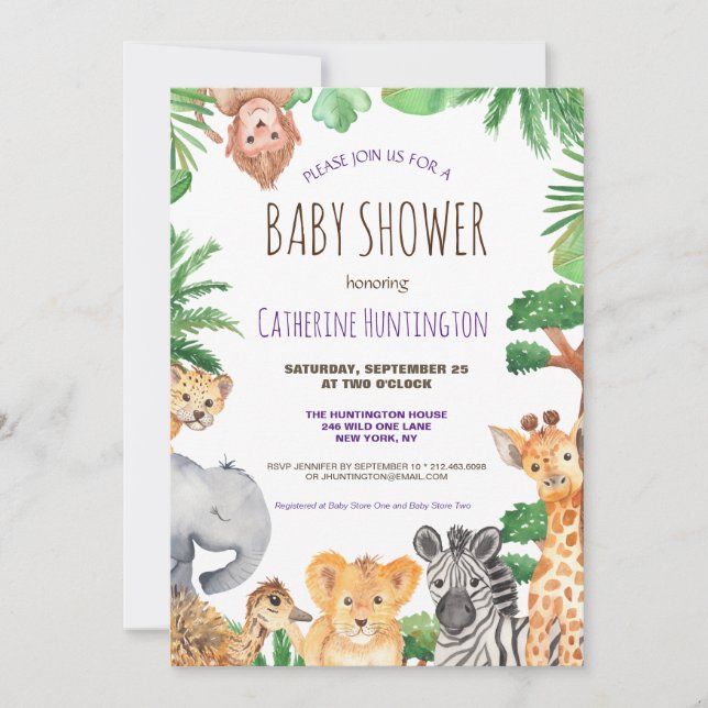 Jungle Safari Animal Baby Shower Books for Baby Invitation (Front)