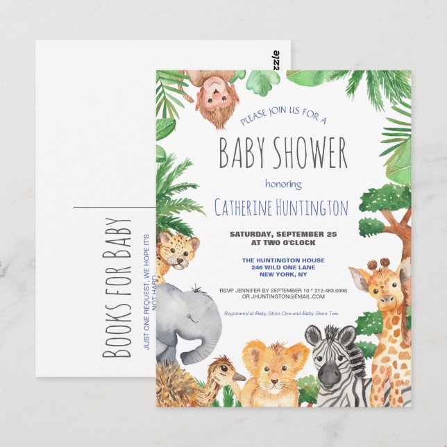 Jungle Safari Animal Baby Shower Books for Baby Postcard (Front/Back)