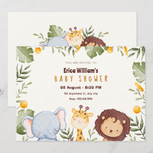 Jungle safari animal baby shower invitation