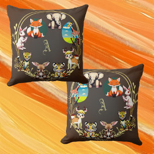 Jungle Safari Animal Kingdom Dark Woods Monogram Cushion