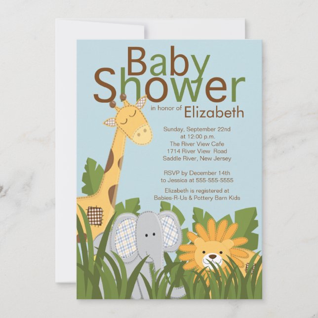 Jungle Safari Animal Neutral Baby Shower Invitation (Front)