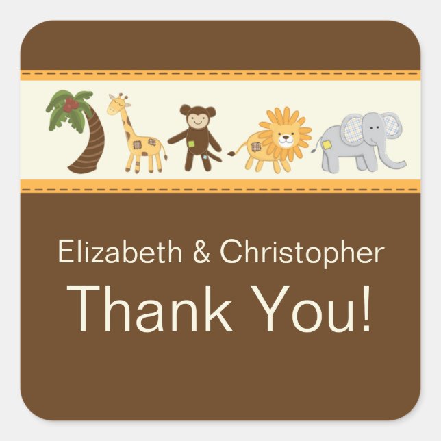 Jungle Safari Animal Neutral Baby Shower Square Sticker (Front)